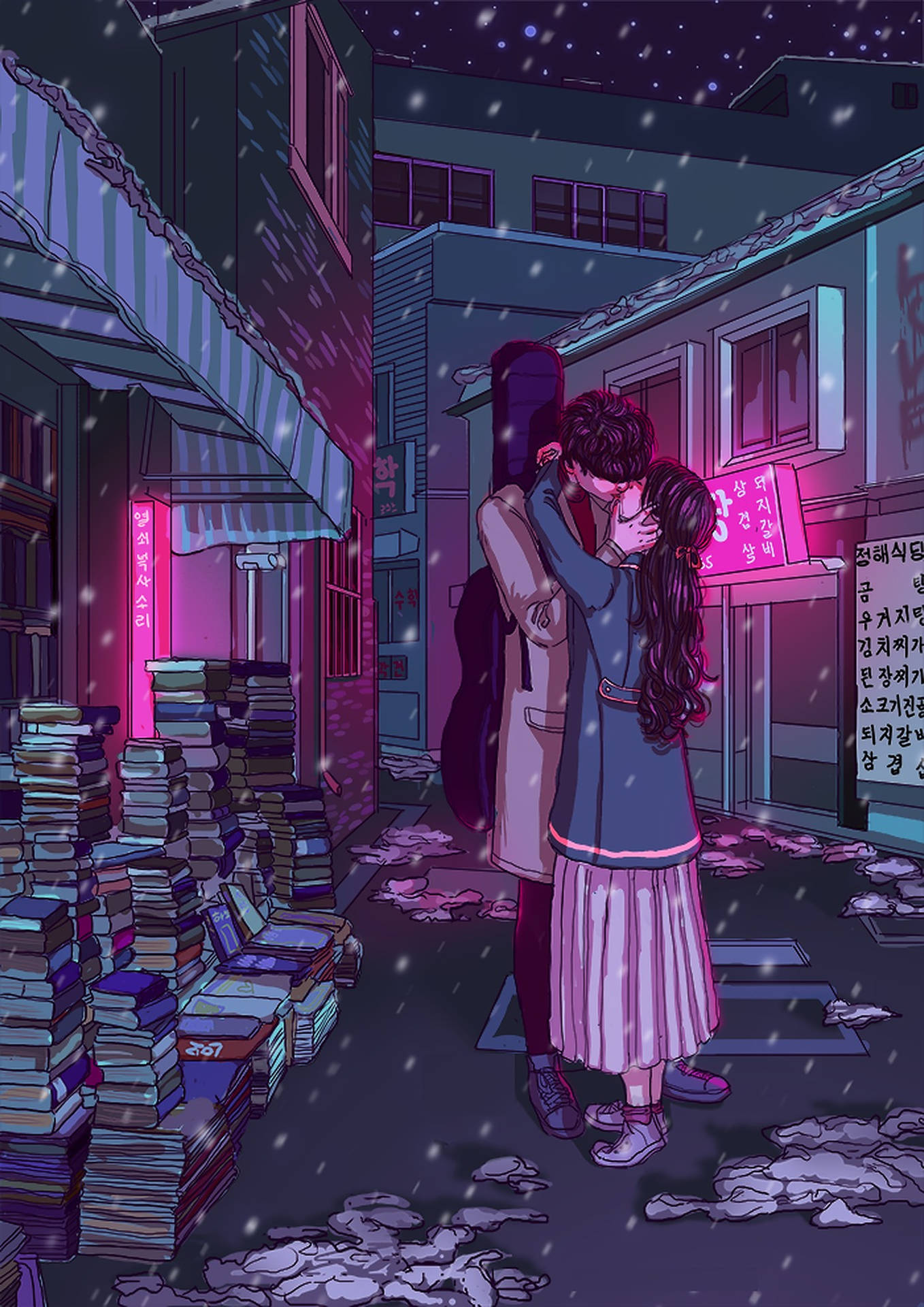 Anime Couple Kissing Love Art Wallpaper