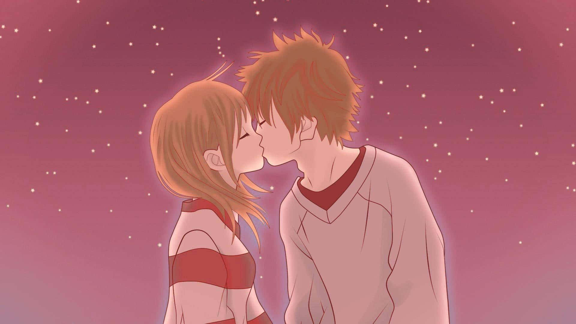 Anime Couple Love Kiss Japanese Background