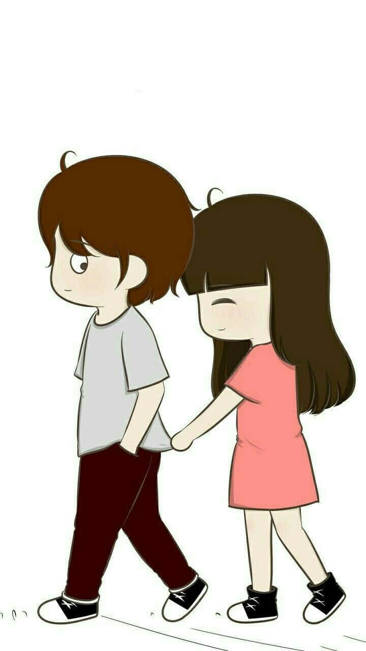 A Cartoon Couple Holding Hands
