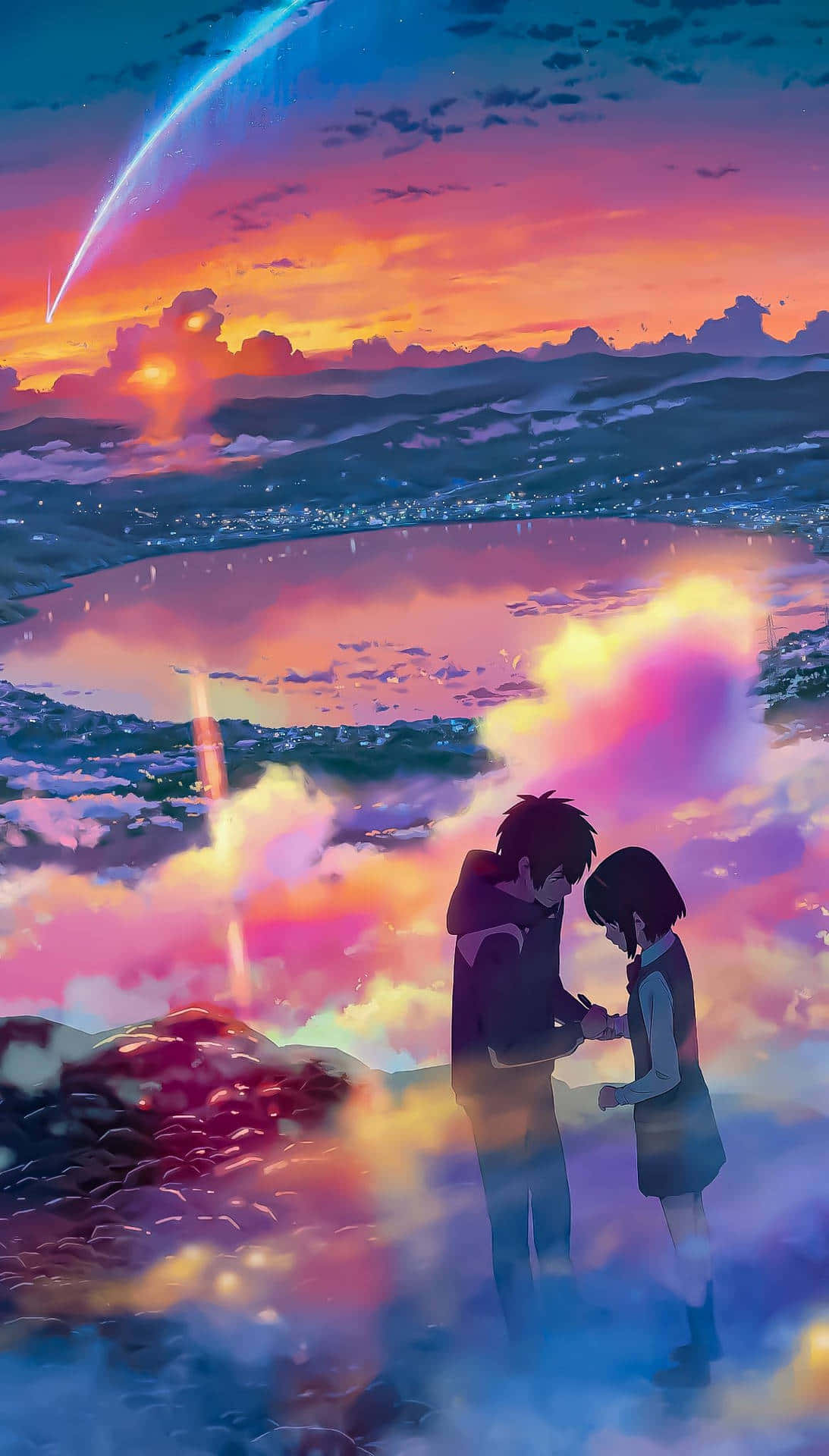 Anime Couple Sunset Cometi Phone Wallpaper Wallpaper