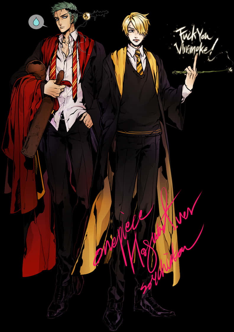 One Piece Charactersin Hogwarts Uniforms PNG