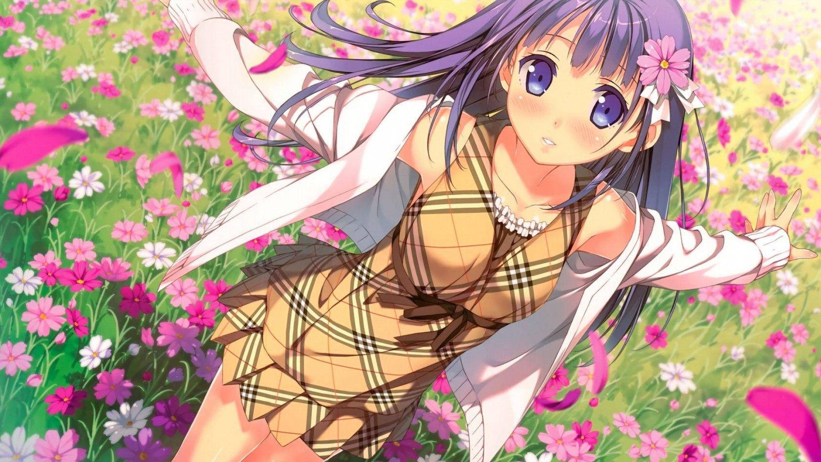 Anime Cute Girl Garden Wallpaper