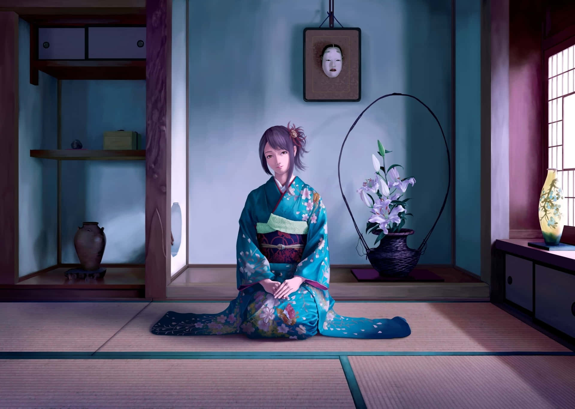 Anime Cute Girl Sit Down Wallpaper