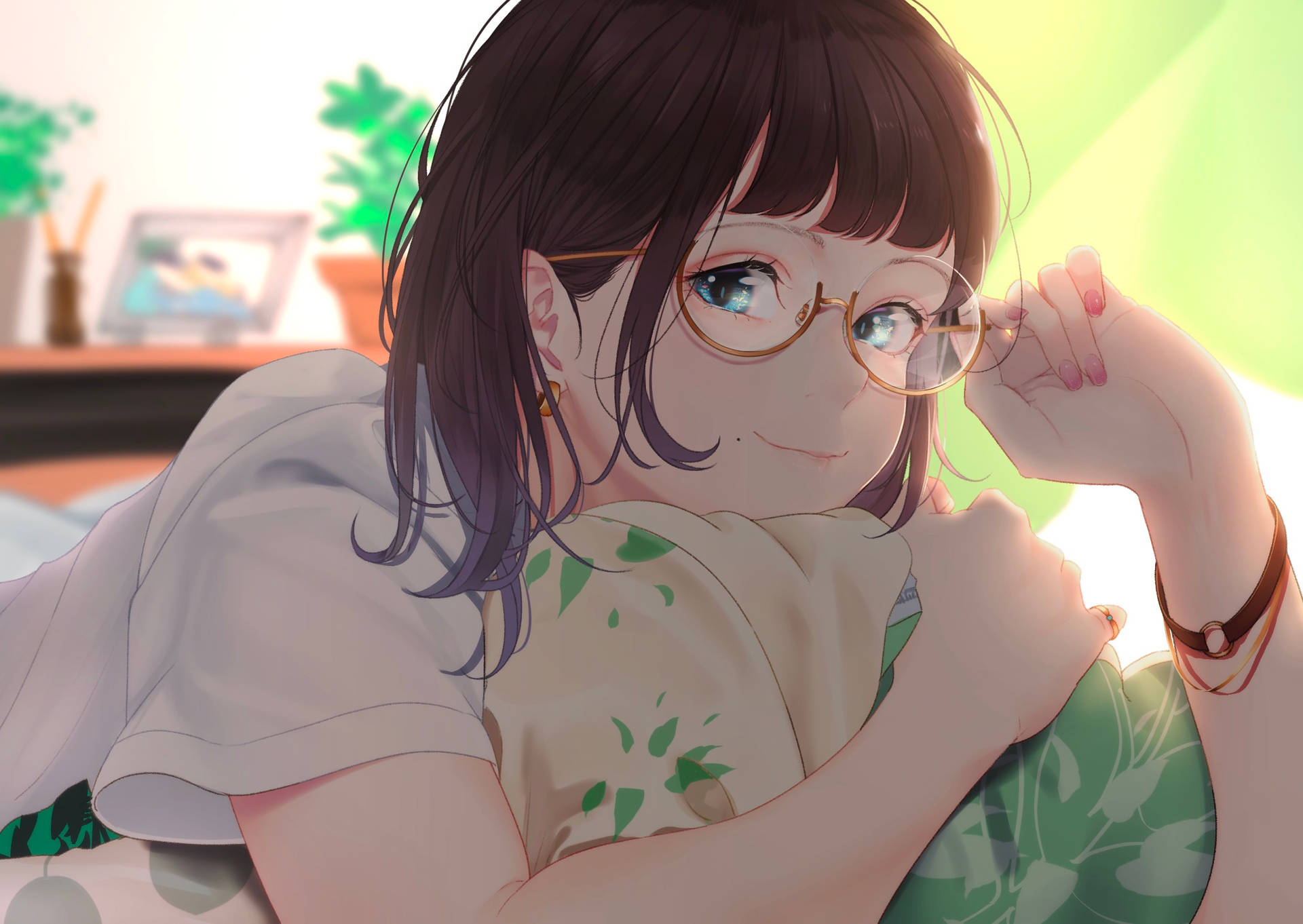 Anime Cute Girl With Eyeglasses Wallpaper