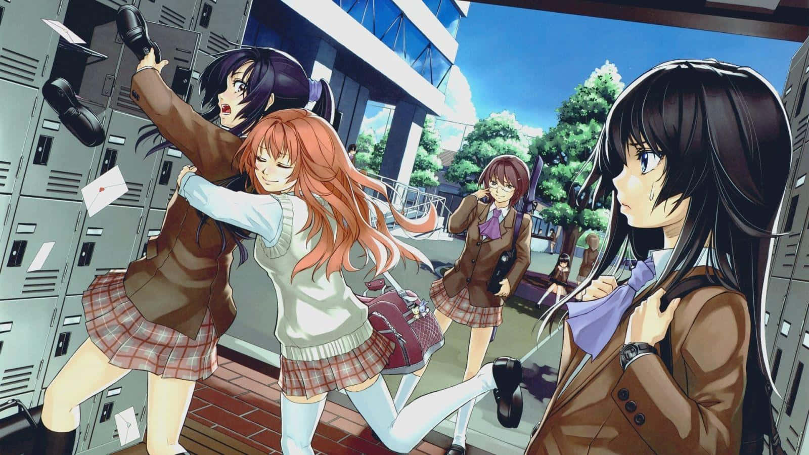 Anime Cute School Girl Group Wallpaper
