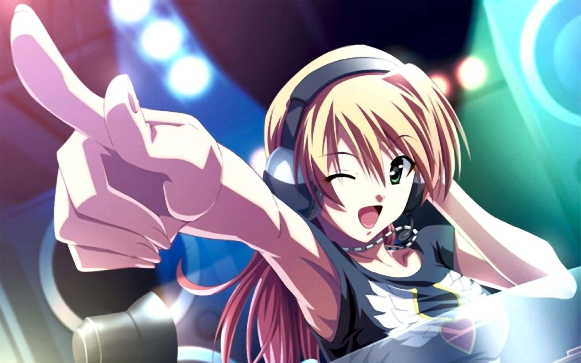 Anime D J Girl Pointing Excitedly Wallpaper