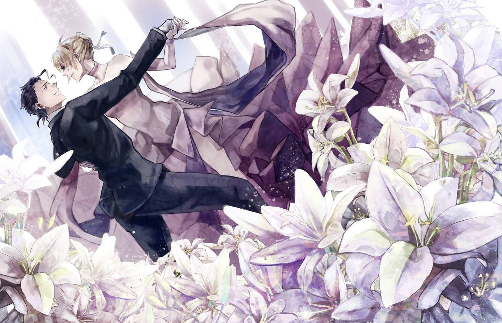 Anime Dance Couple With Lilies Wallpaper