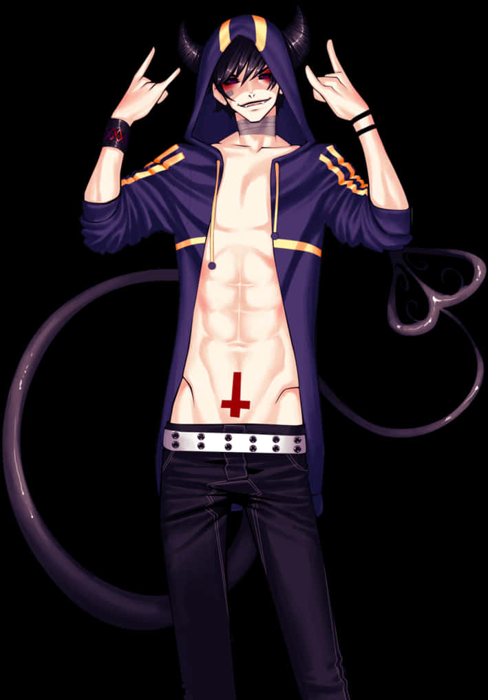 Anime Demon Boy Peace Sign PNG