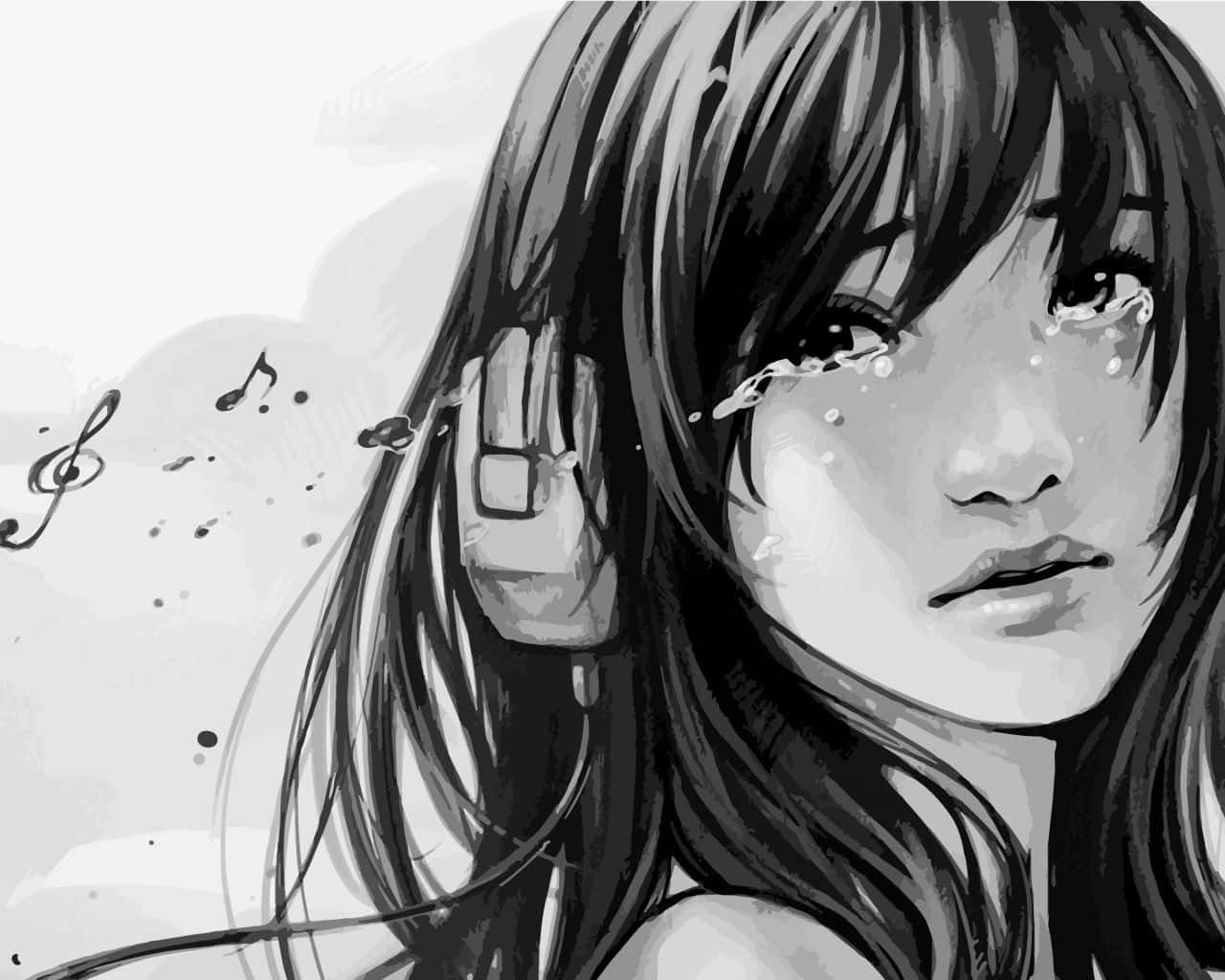 Anime Depression Kvinde Grædende Øjen Tåre Dråbe Tapet Wallpaper