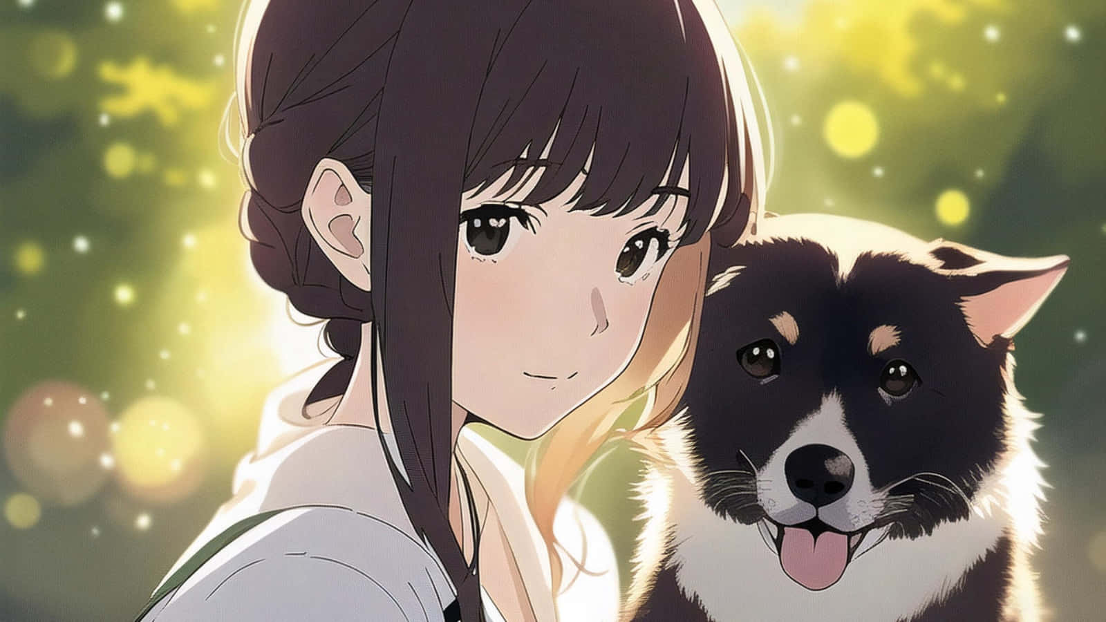 Unachica Con Un Perro En Un Ambiente De Anime