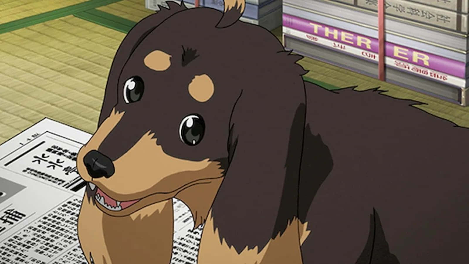 An Adorable Anime Dog Relaxing on a Rainy Day