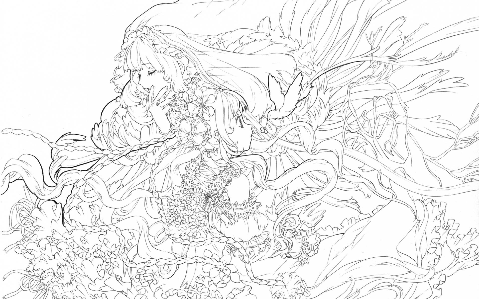 Anime Drawing Outline Princesses Background