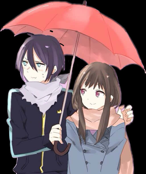 Anime Duo Sharing Umbrella PNG