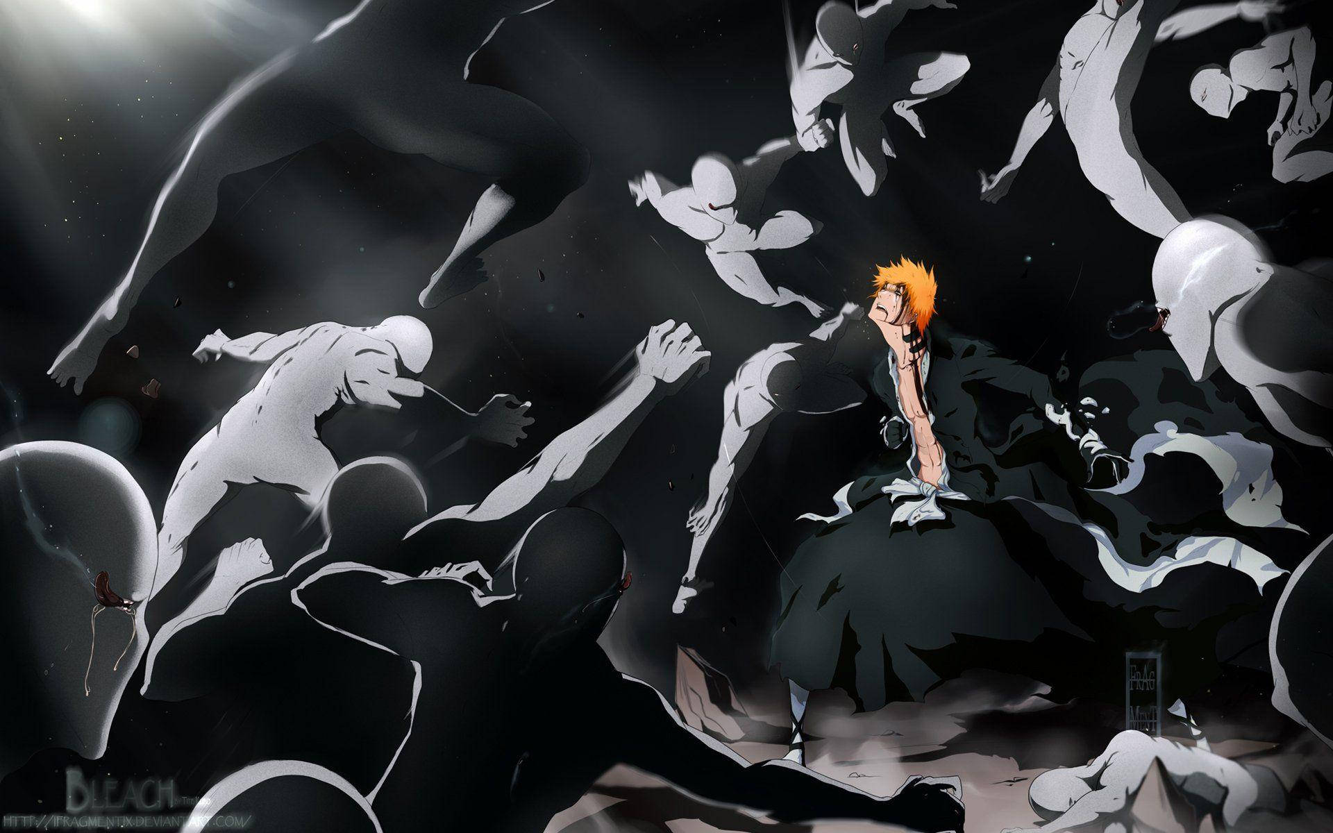 Anime-kamp Ichigo omgivet af holder Wallpaper