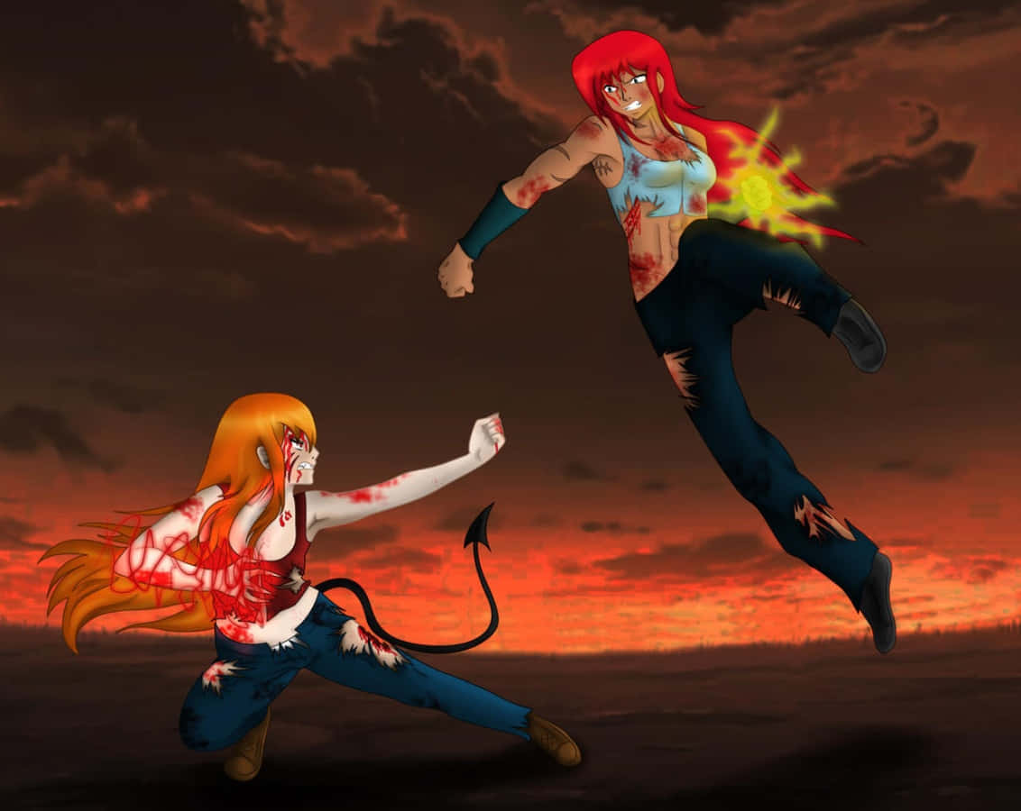 Animekarakterer Kæmper I En Episk Konfrontation