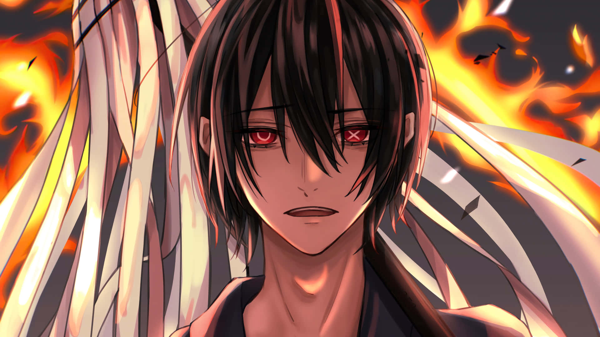 Anime Boy Mouth Open With Fire Wallpaper