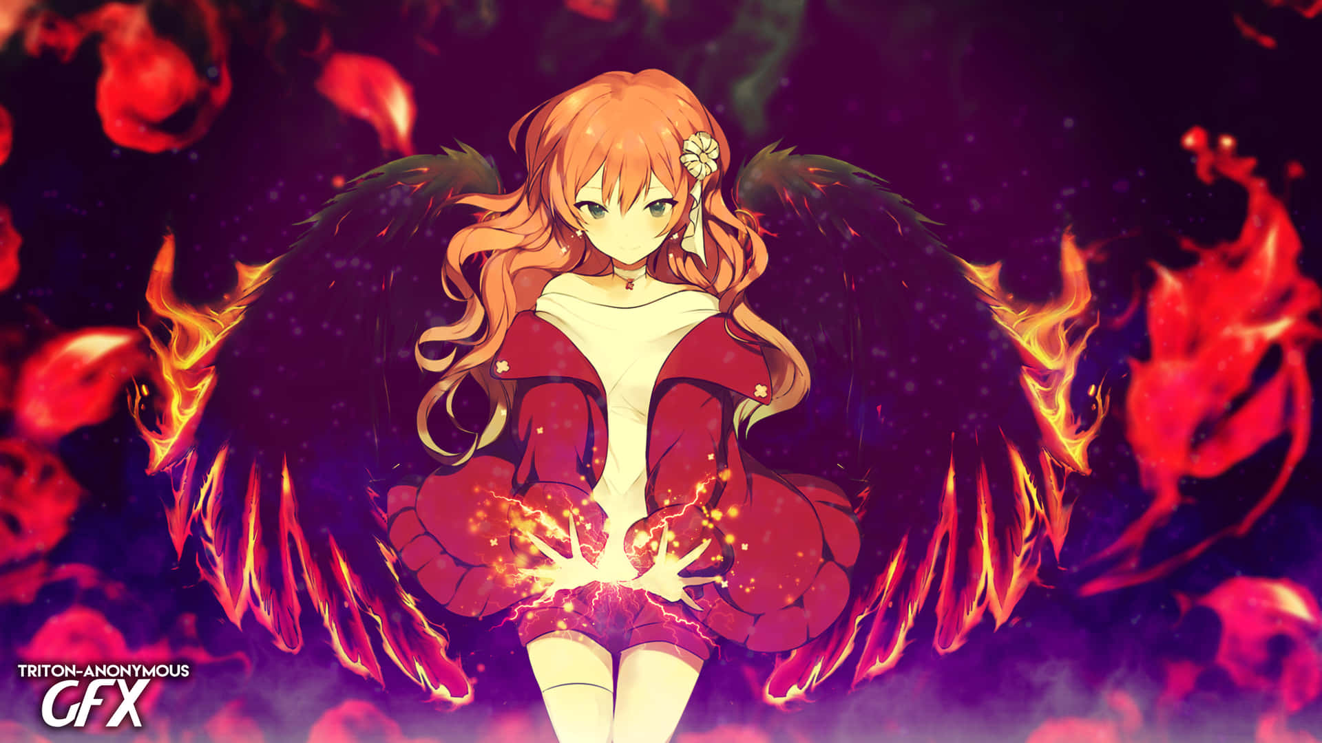 Anime Wings With Fire Wallpaper