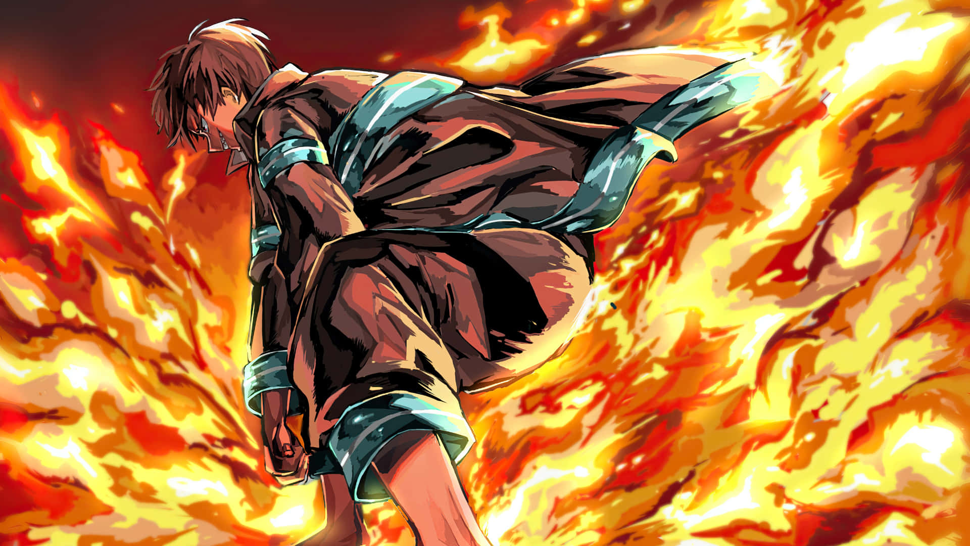 Anime Man Sitting With Fire Wallpaper