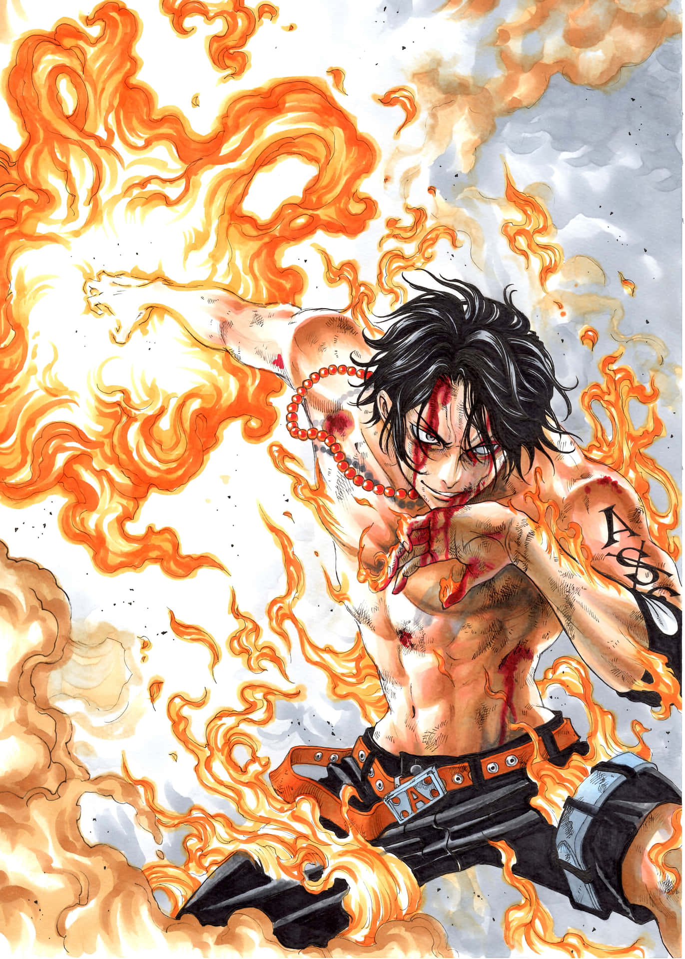 Anime Stretching Arm With Fire Wallpaper