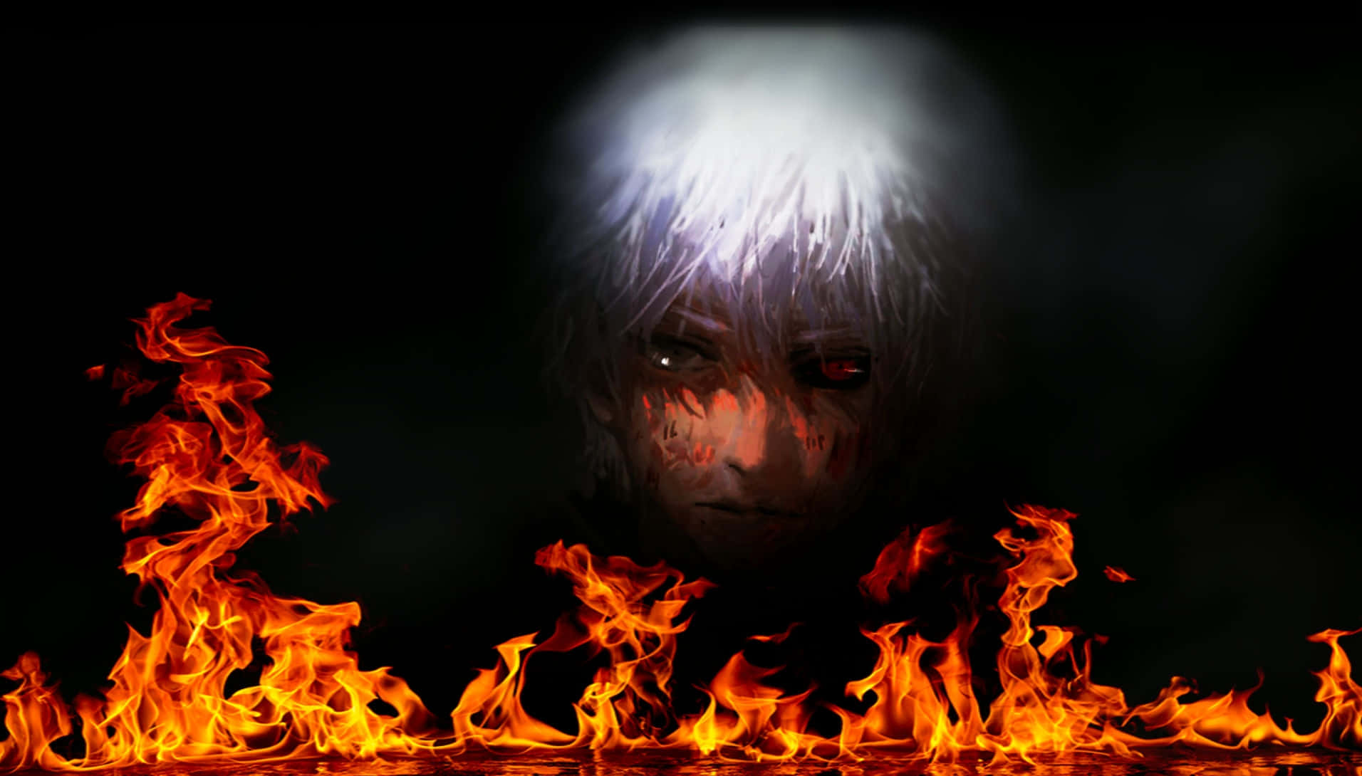 Intense anime fire engulfs the night. Wallpaper