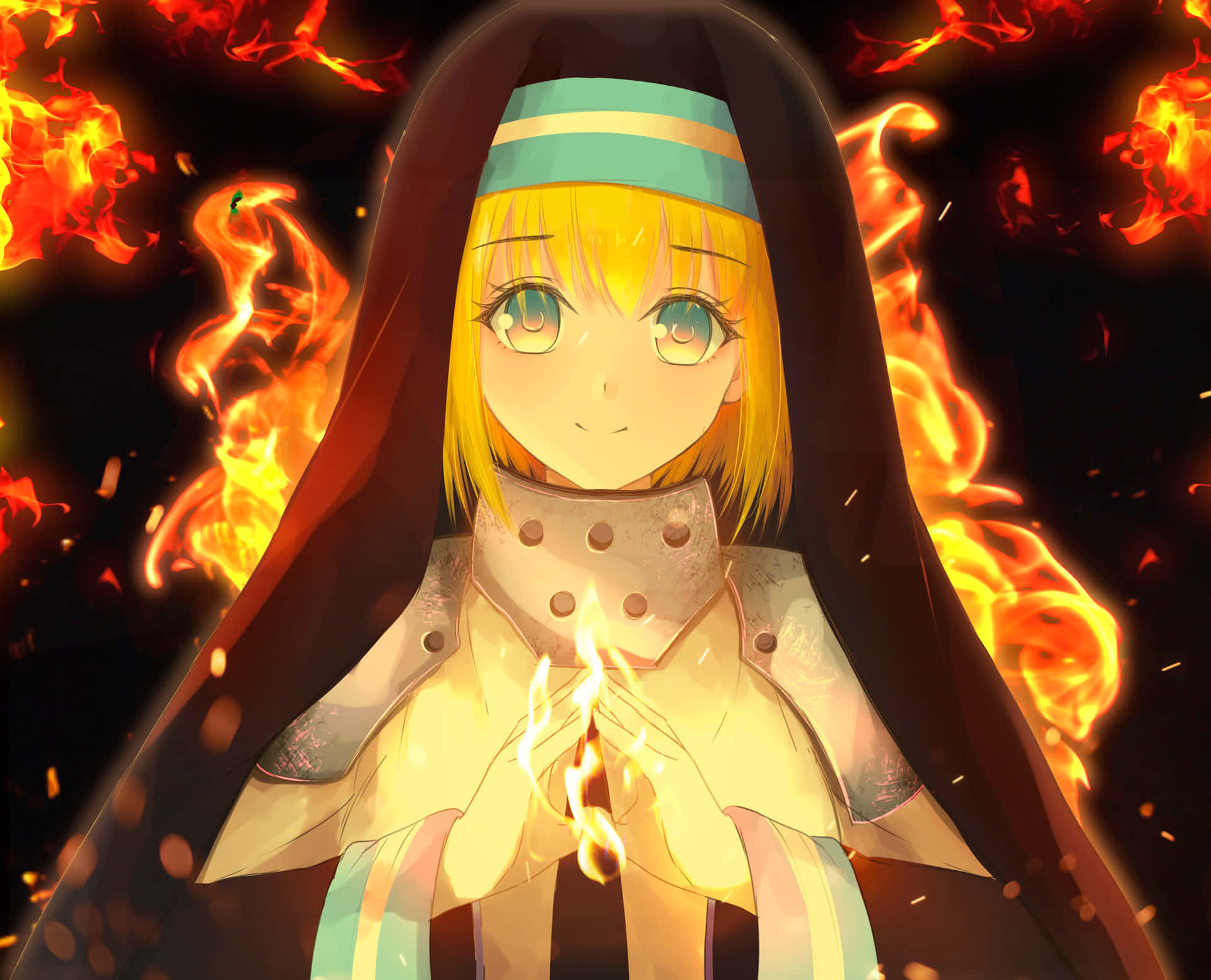 Anime Nunnery With Fire Wallpaper
