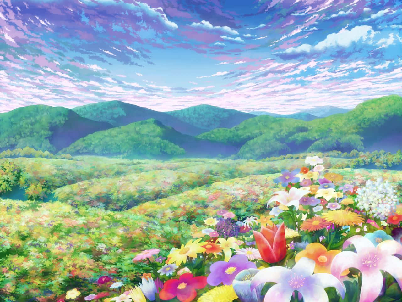 En smuk blomst dekoreret med komplicerede anime-inspirerede designs. Wallpaper