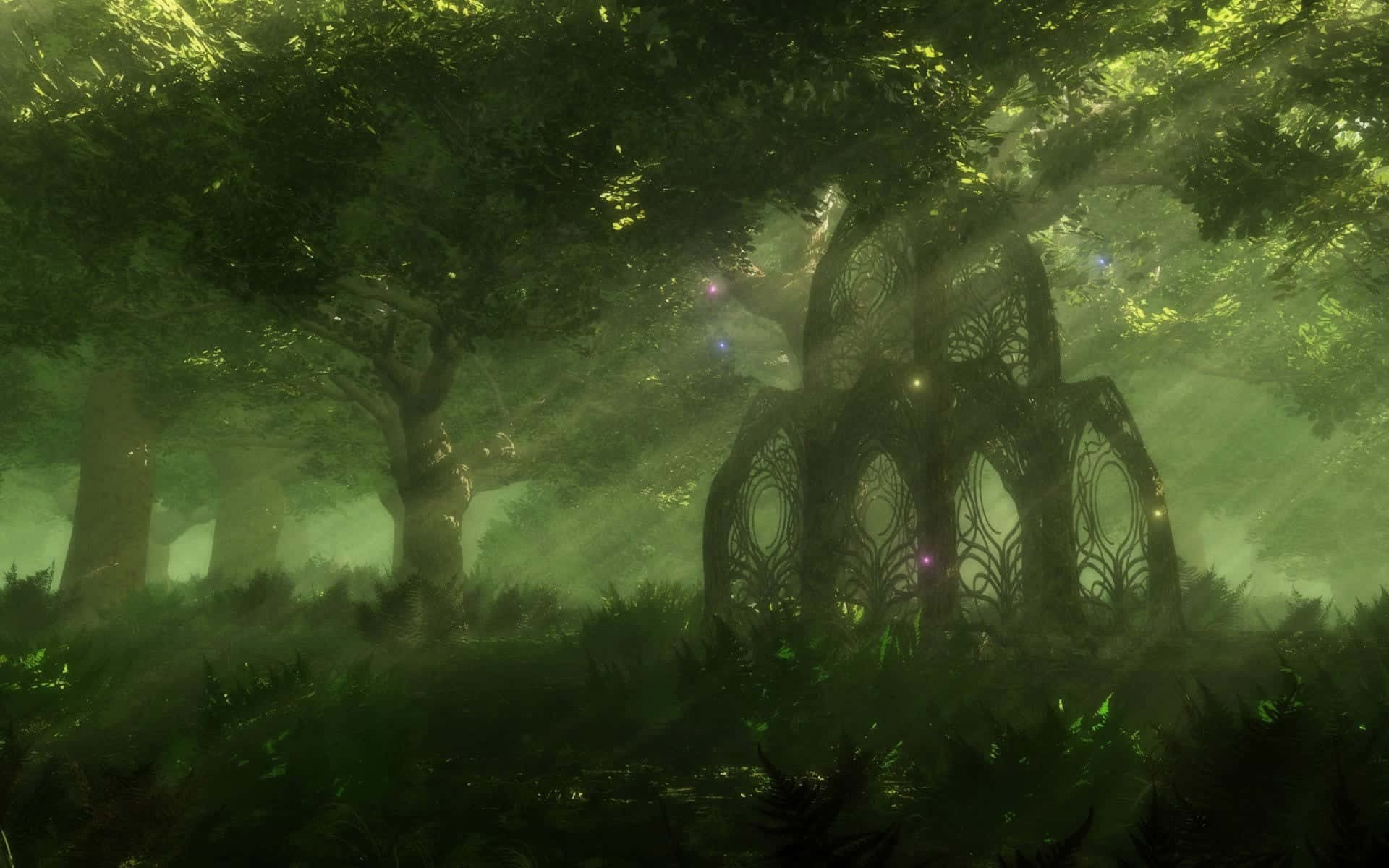 Udforsk den luksuriøse grønne af Anime Forest. Wallpaper
