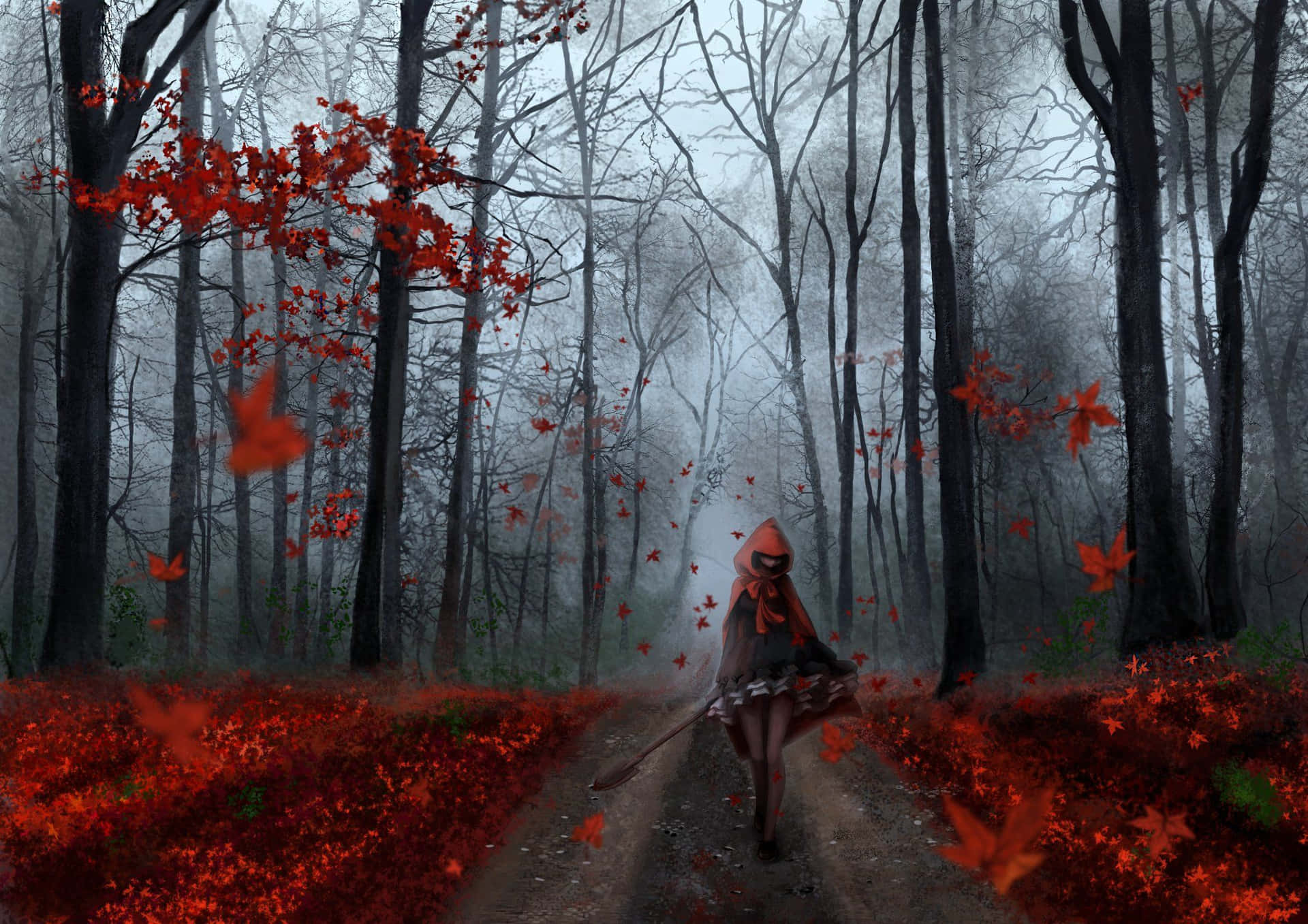 A Magical Walk Through Anime Forest Wallpaper