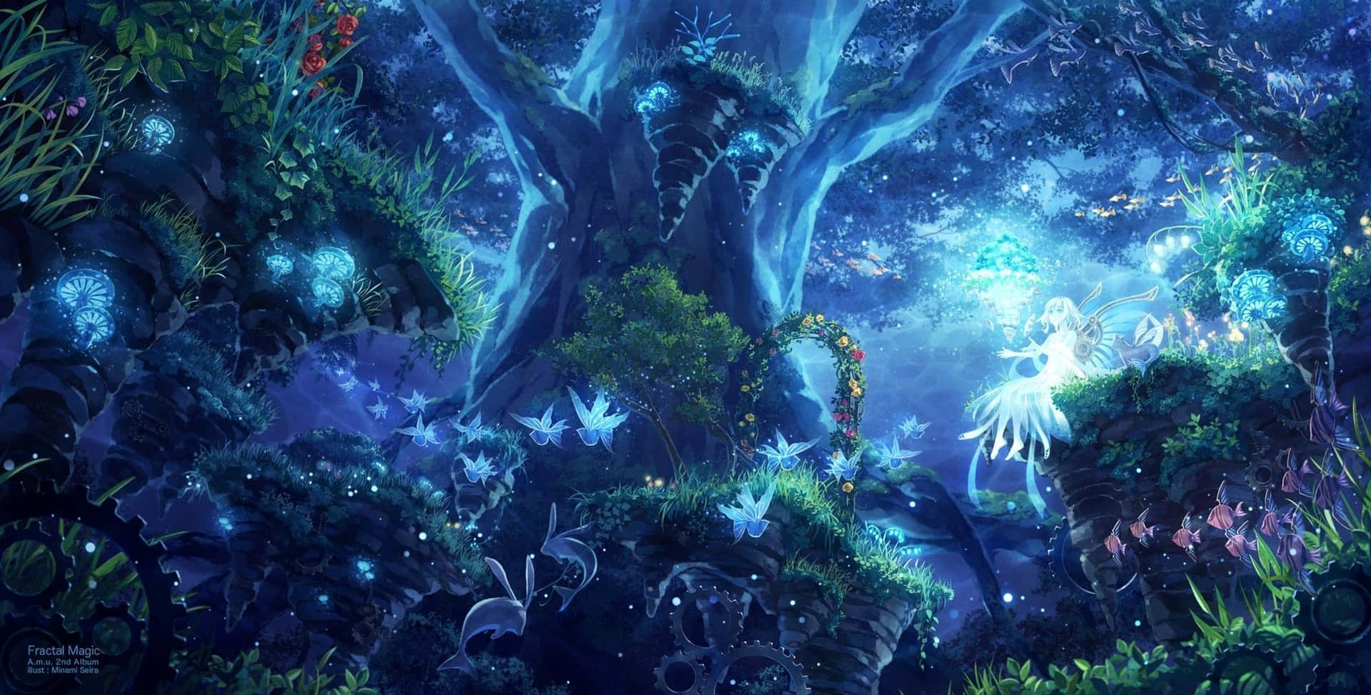 Nydskønheden Af Naturen I Denne Fortryllende Anime Skov.