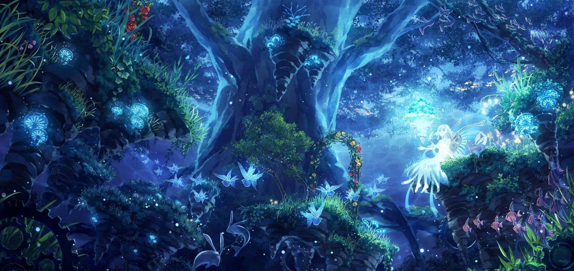 Förloradig I Den Frodiga Skönheten Av Anime-skogen. Wallpaper