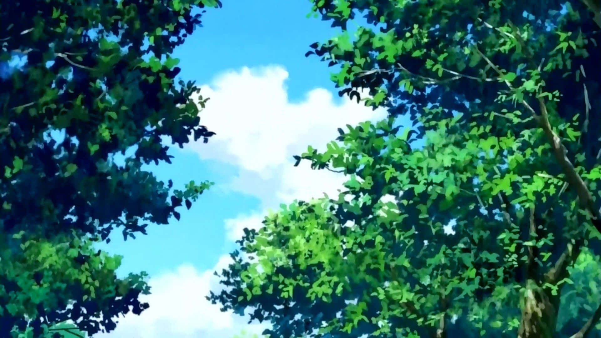 Anime Trees Nature Forest Cyan Wallpaper - Resolution:1920x1080