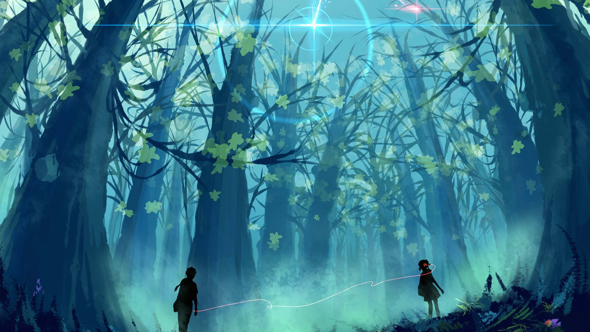 Tag på et eventyr i Anime Skov. Wallpaper