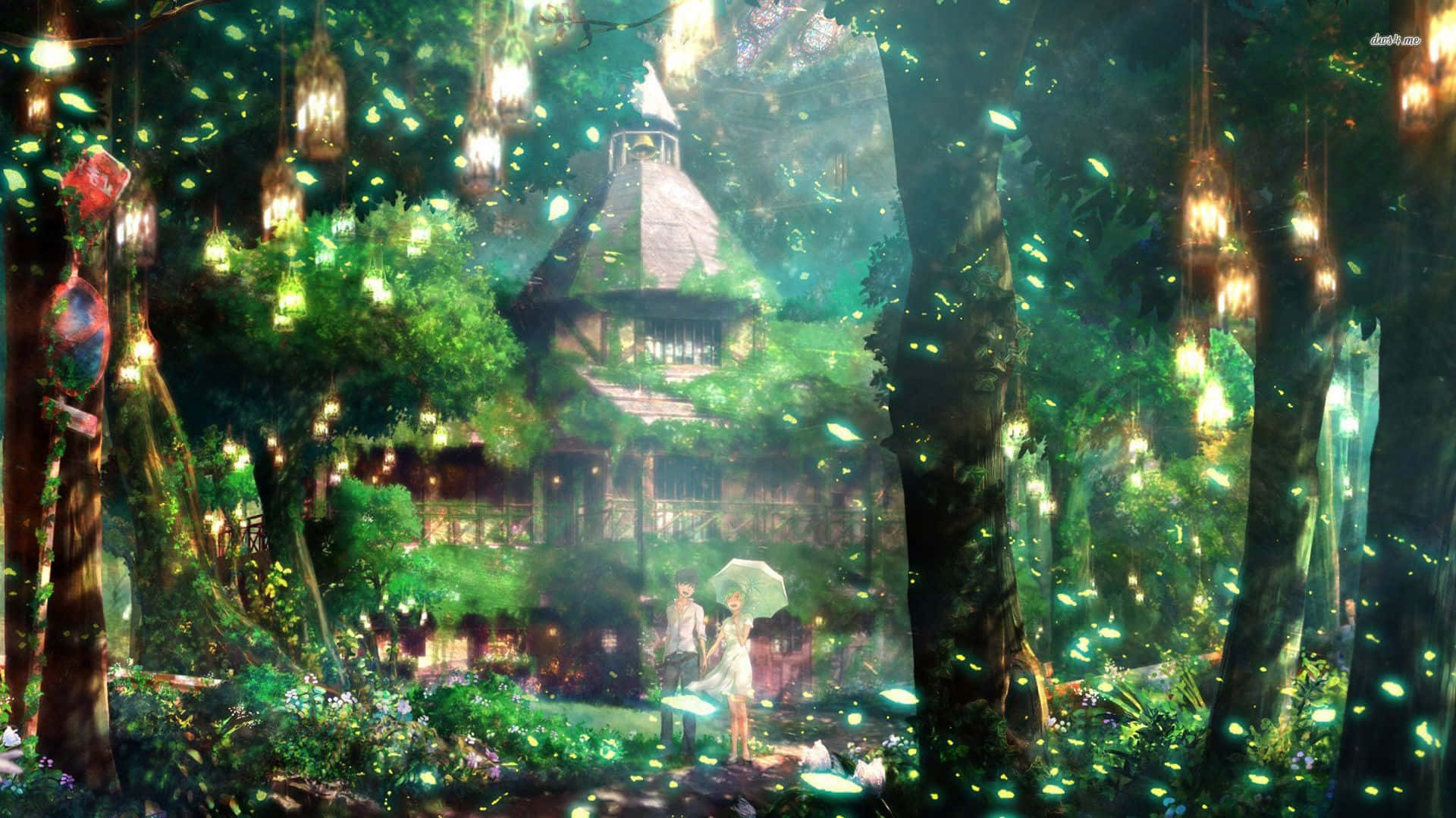 Animepaar Im Wald Wallpaper