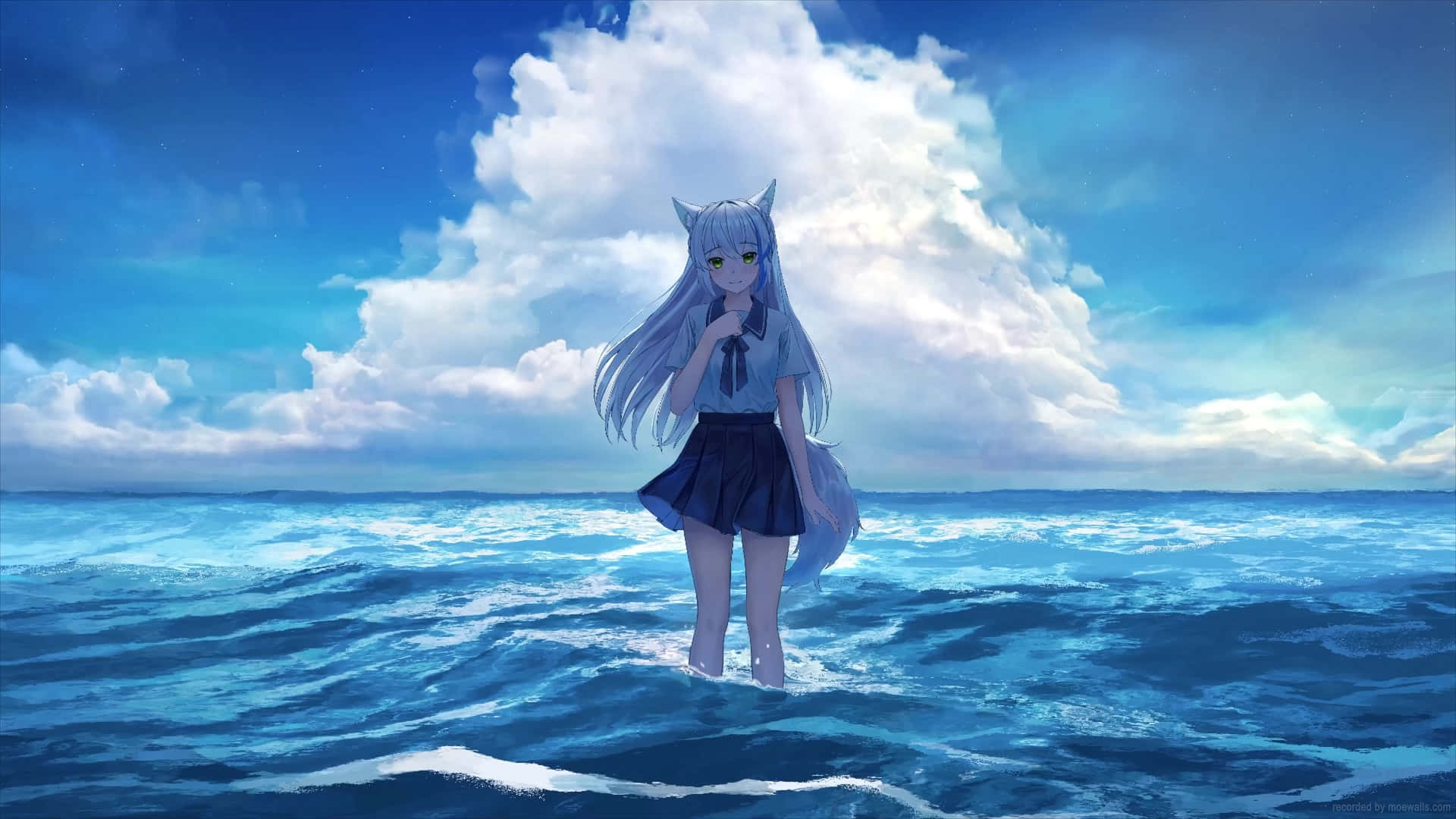 Anime Fox Girl At Sea Wallpaper