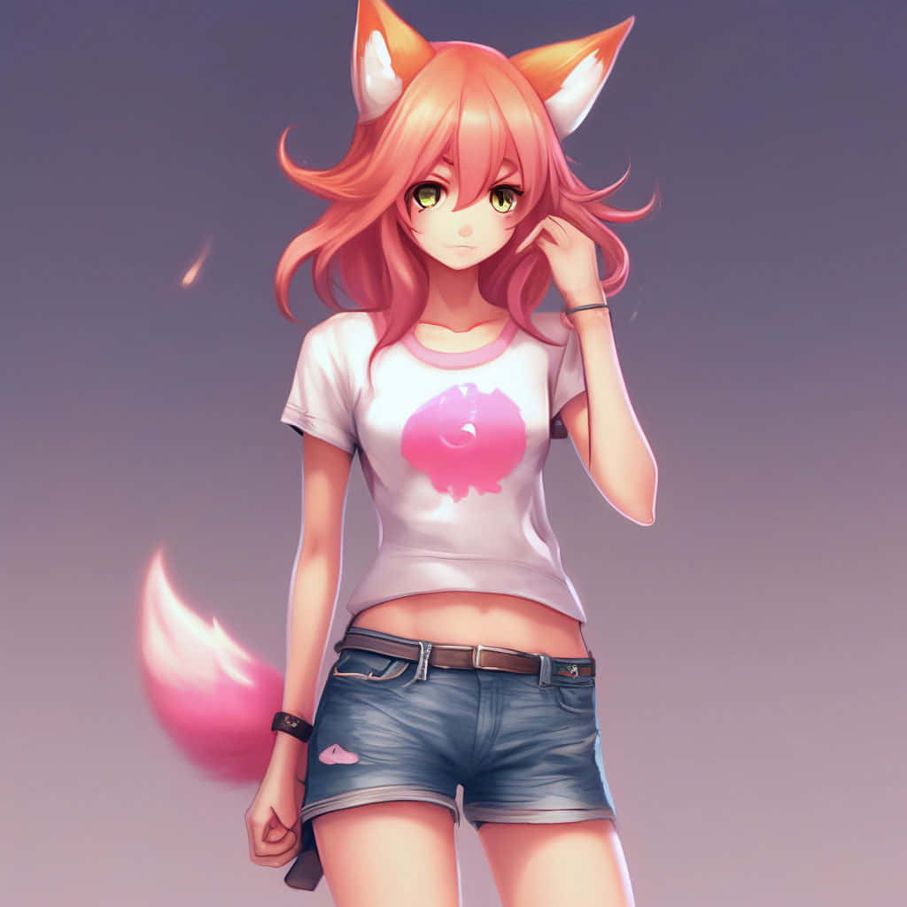 Anime Fox Girl Casual Outfit Wallpaper