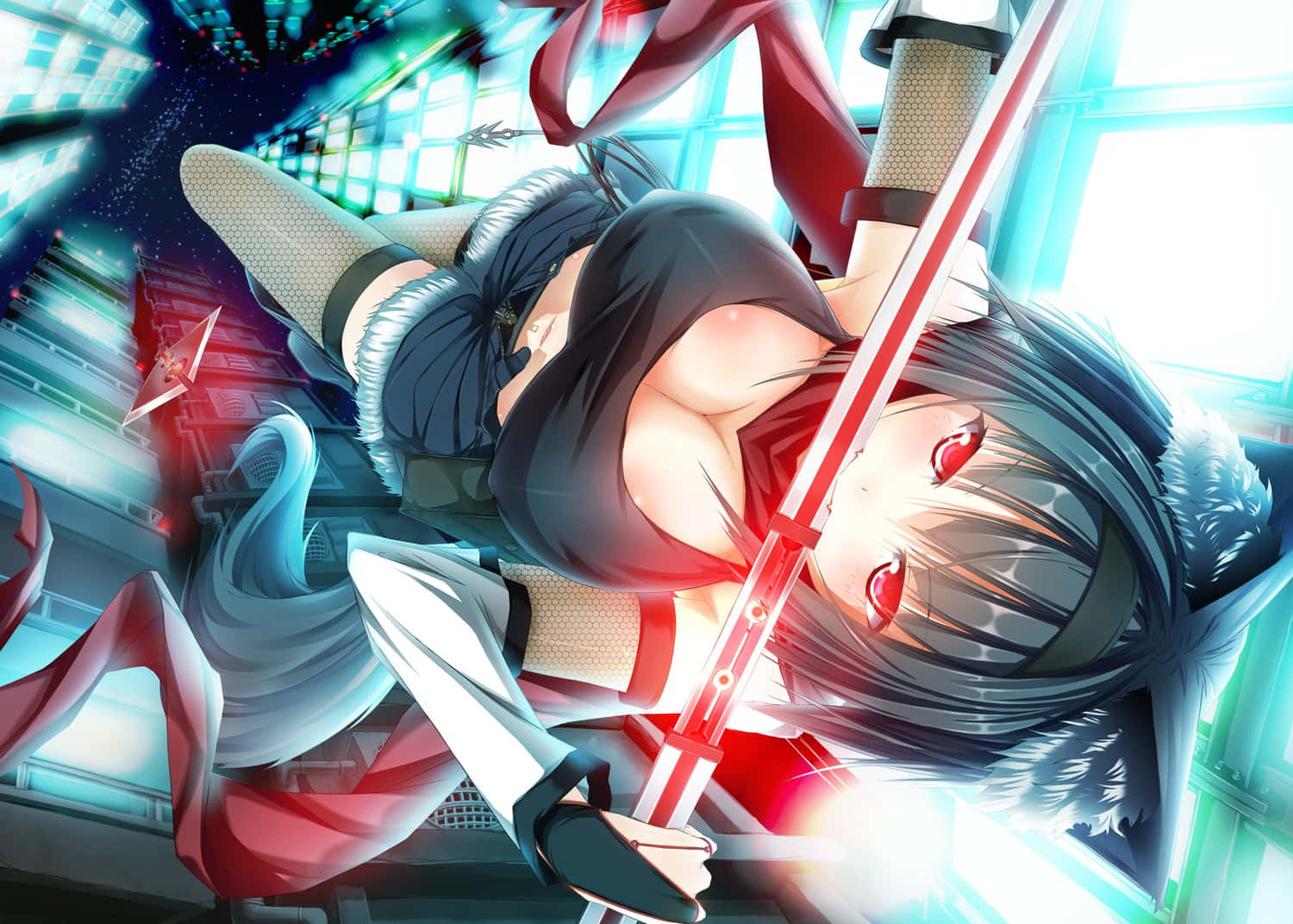 Anime Fox Girl Dual Sword Battle Wallpaper