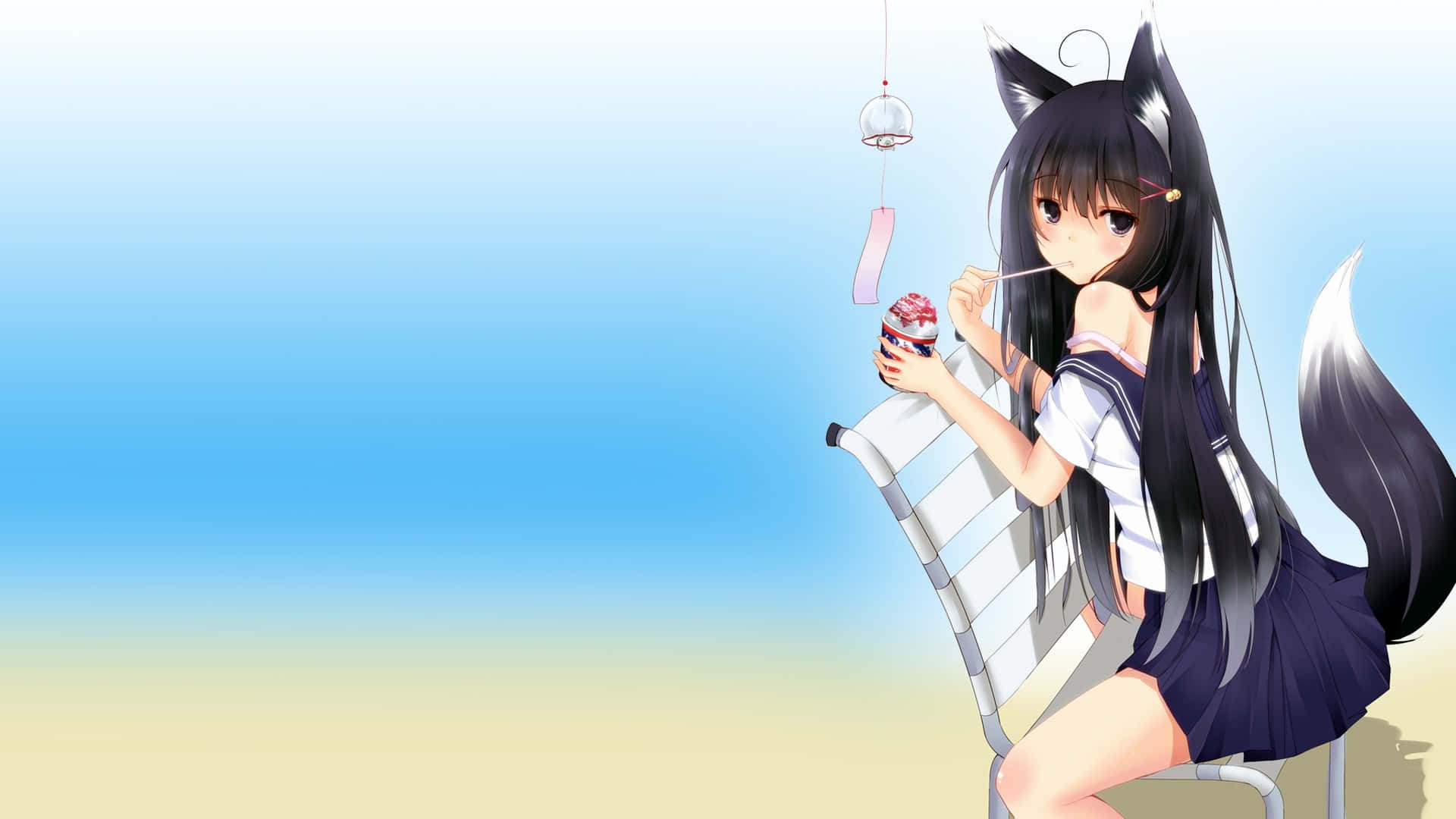 Anime Fox Girl Enjoying Summer Treat Wallpaper