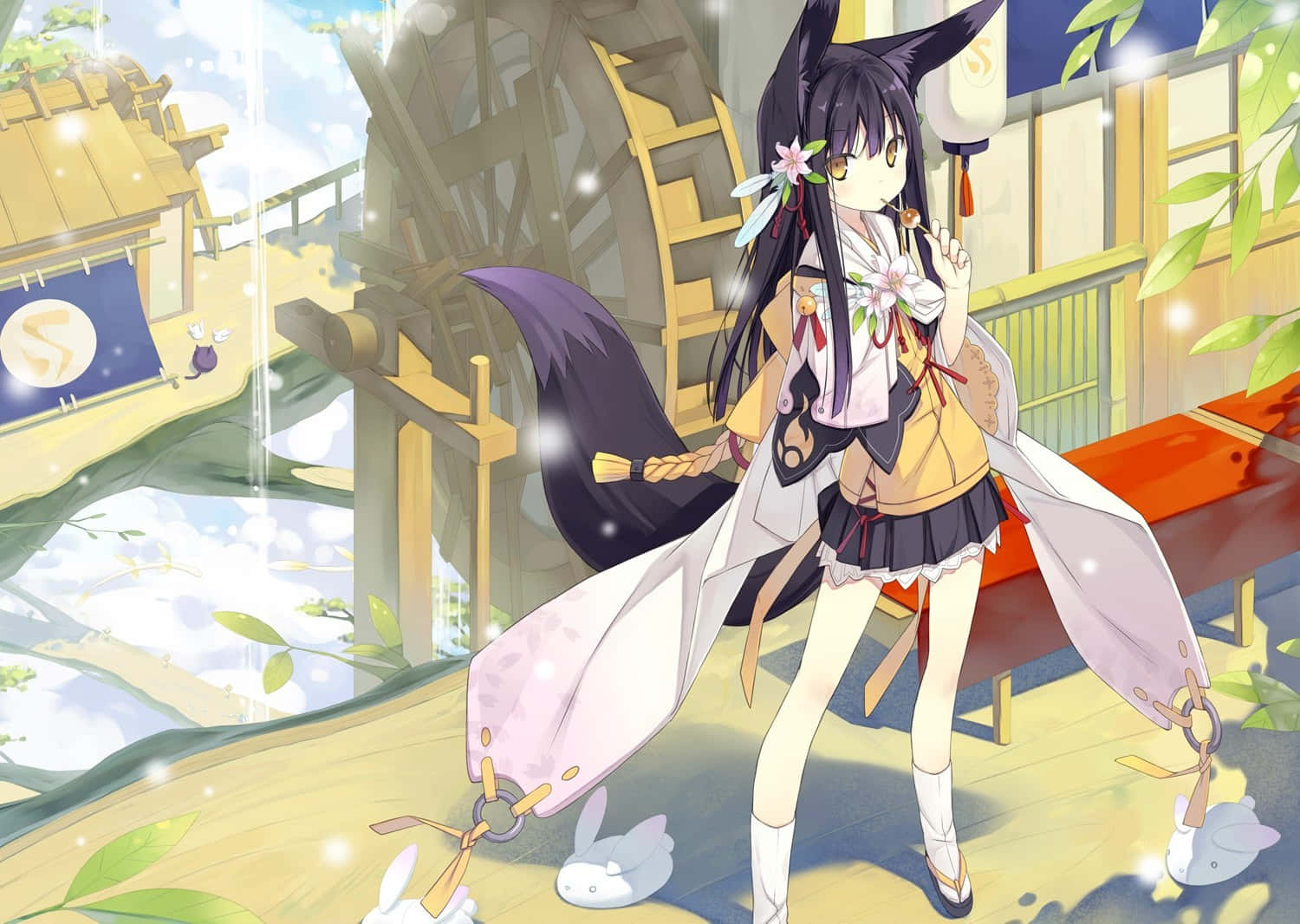 Anime Fox Girl Spiritual Shrine Visit Wallpaper
