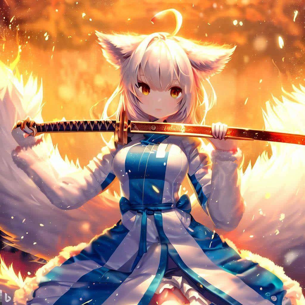 Anime Fox Girl Warriorwith Sword Wallpaper