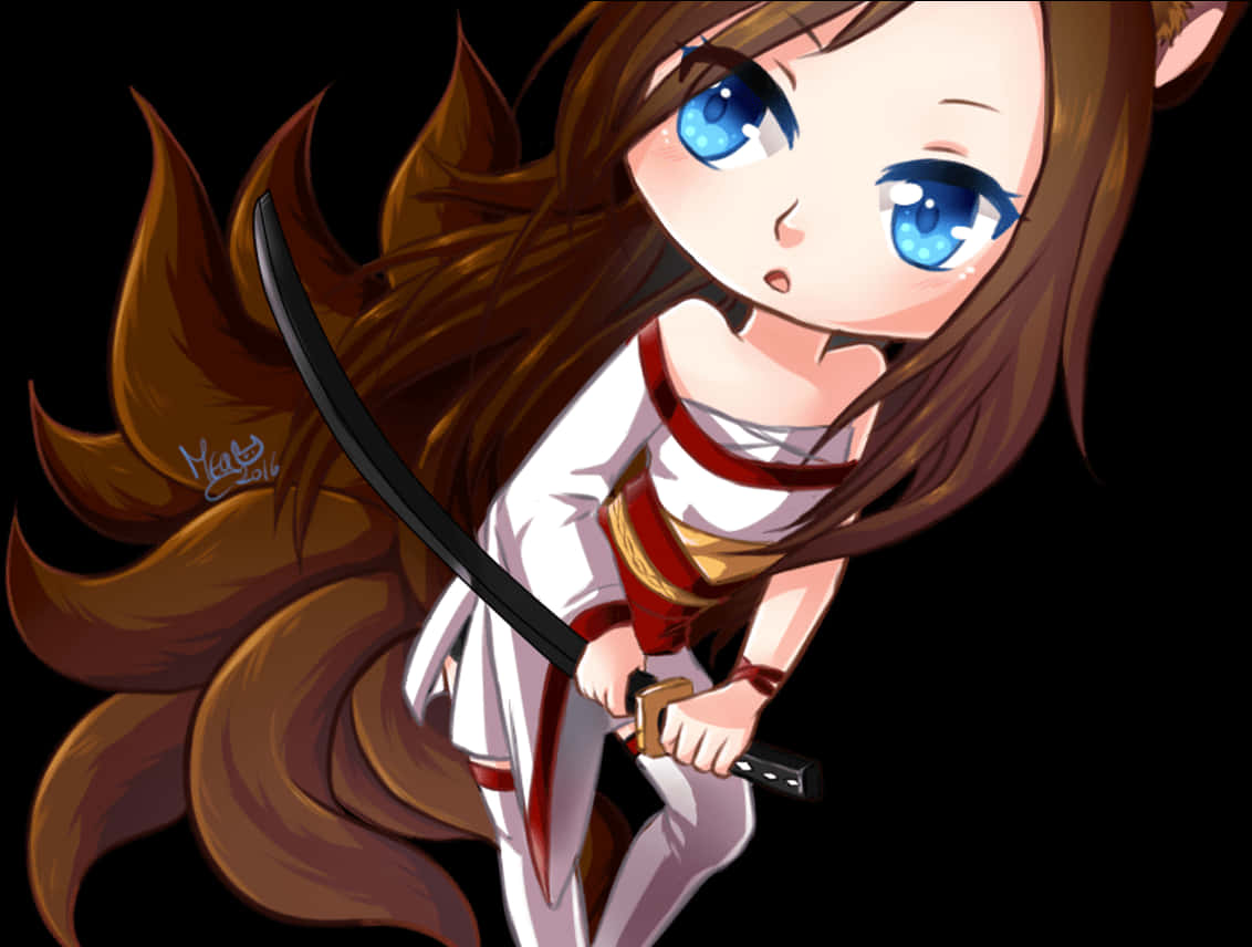 Anime Fox Girl With Sword PNG