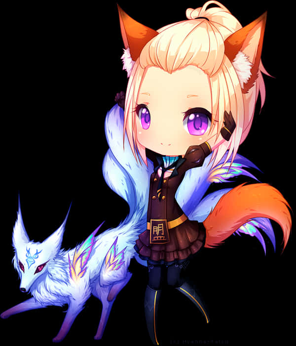Anime Fox Girland White Fox Spirit PNG