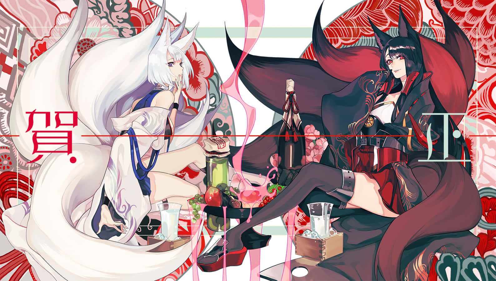 Anime_ Fox_ Girls_ Traditional_ Japanese_ Backdrop.jpg Wallpaper