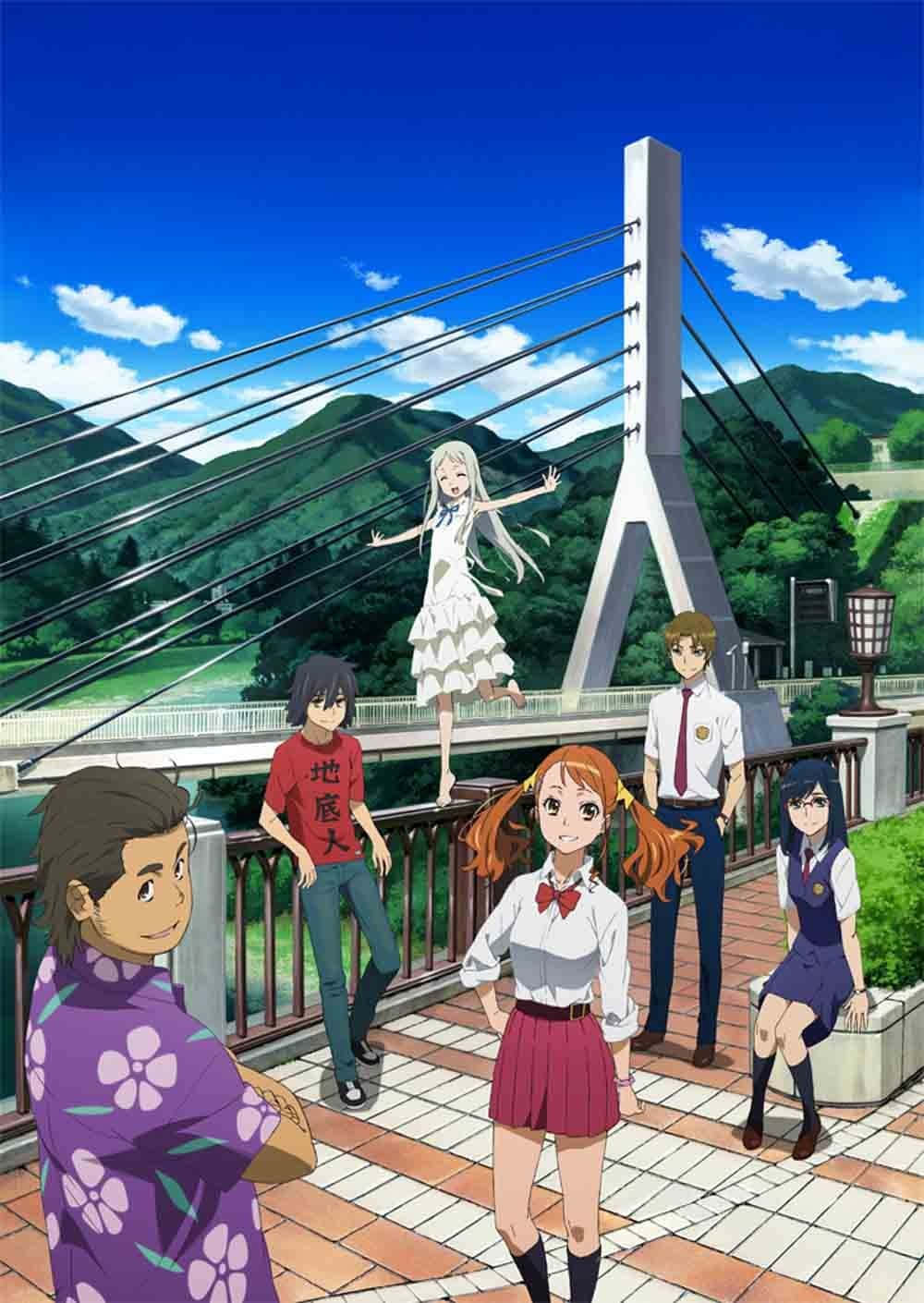 Anime Friends Gathering Bridge Scene Wallpaper