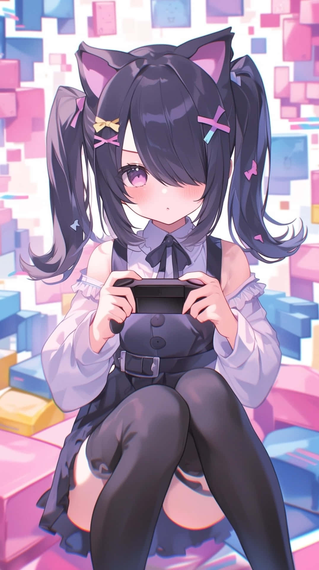 Anime Gamer Girlwith Cat Ears Wallpaper