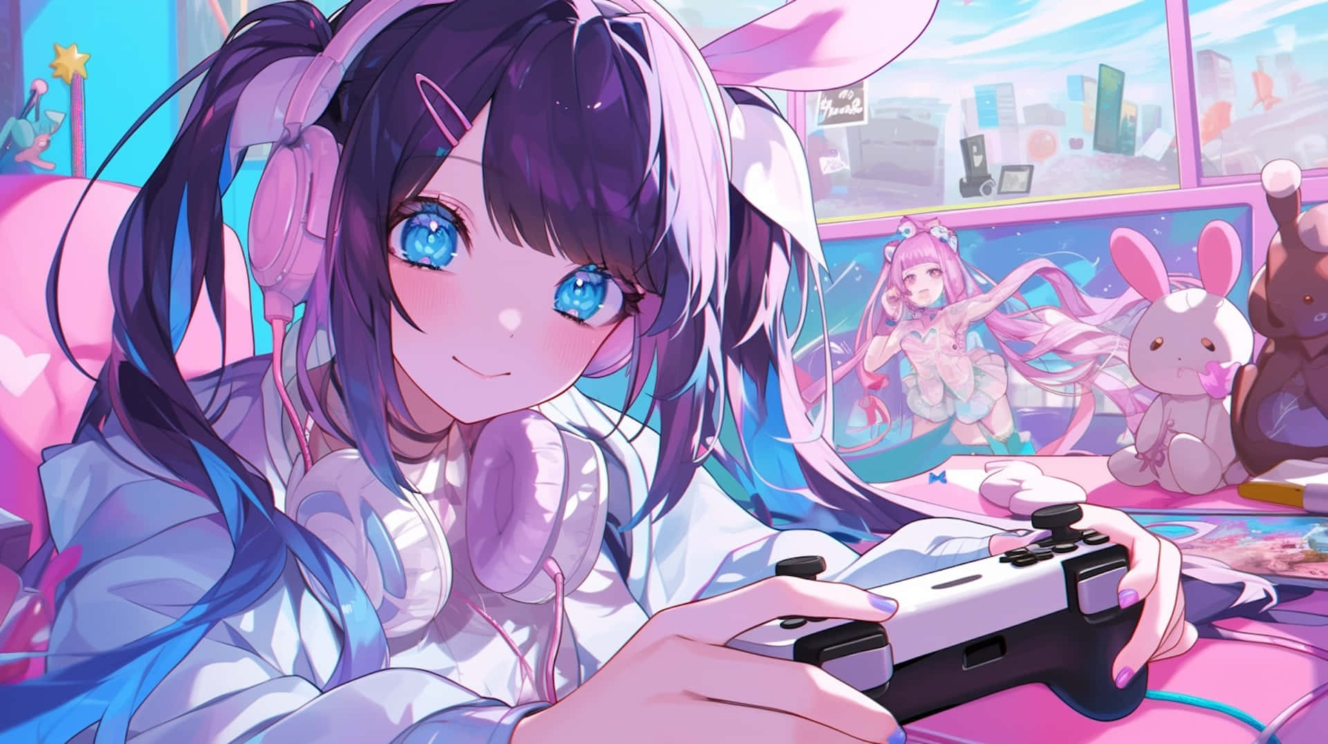 Anime Gamer Girlwith Controller Wallpaper