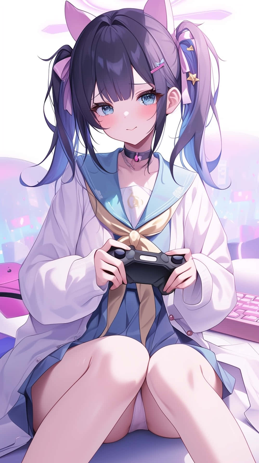 Anime Gamer Girlwith Controller Wallpaper