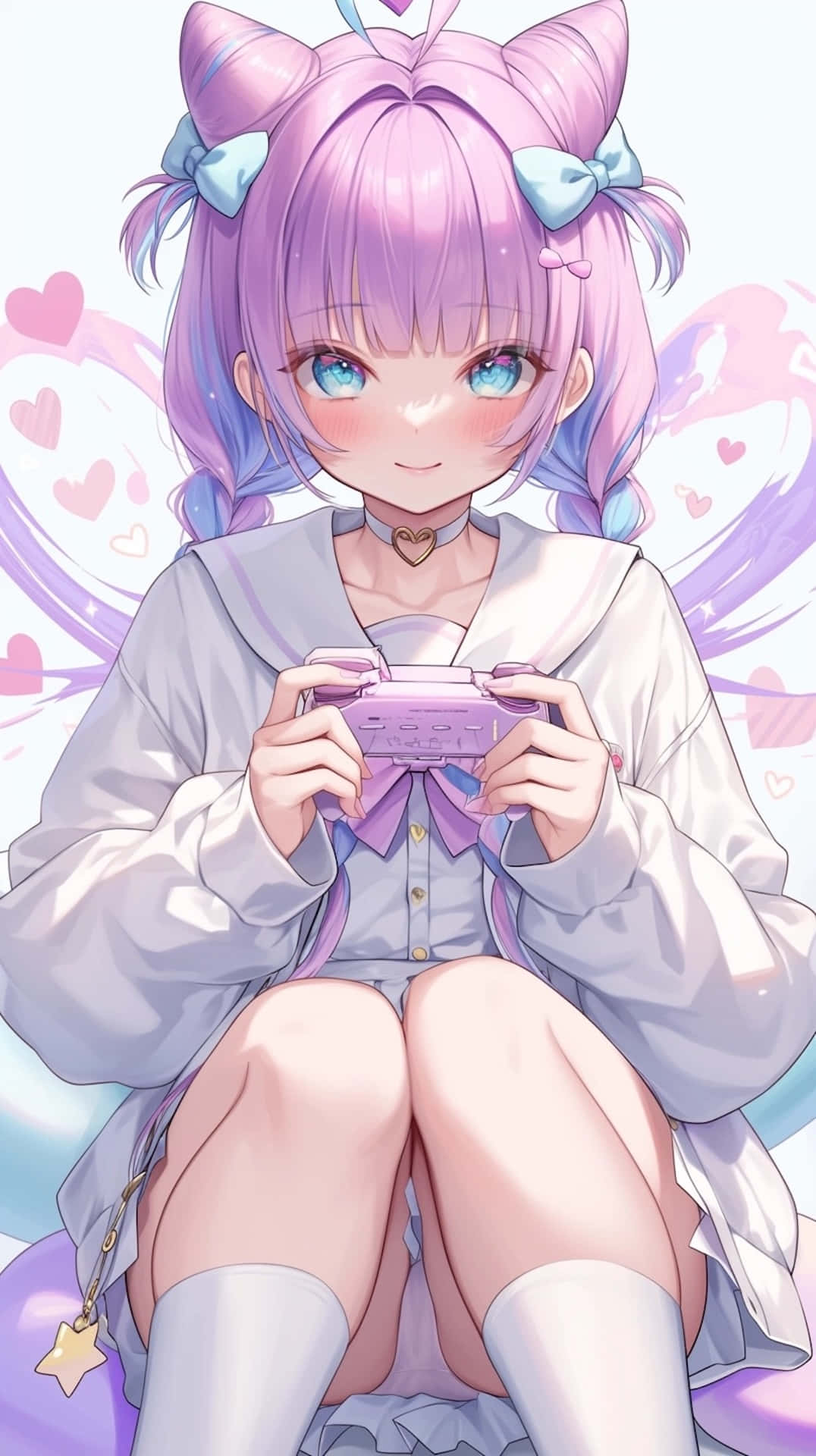 Anime Gamer Girlwith Purple Hair Wallpaper