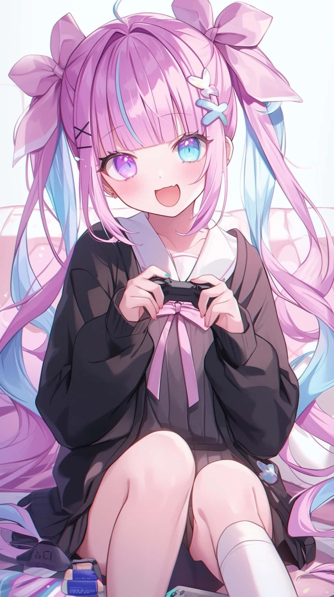 Anime Gamer Girlwith Purple Hair Wallpaper
