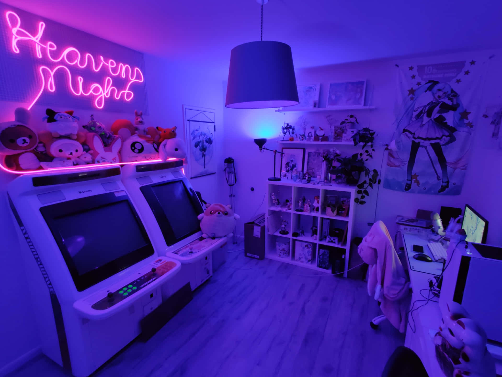 Anime Gamer Room Neon Glow Wallpaper