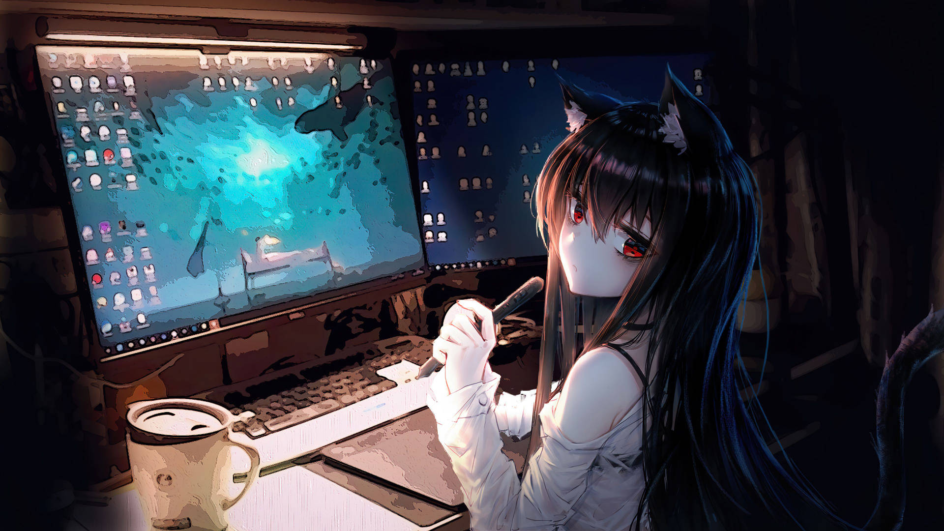 Anime Gaming Girl Streamer Wallpaper